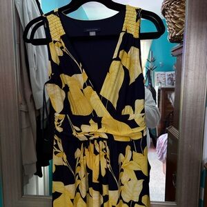 Tommy Hilfiger Navy and Yellow Floral Midi Dress